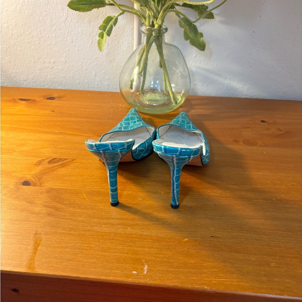 Donald J. Pliner Teal Crocodile-Embossed Mules - Picture 2 of 3